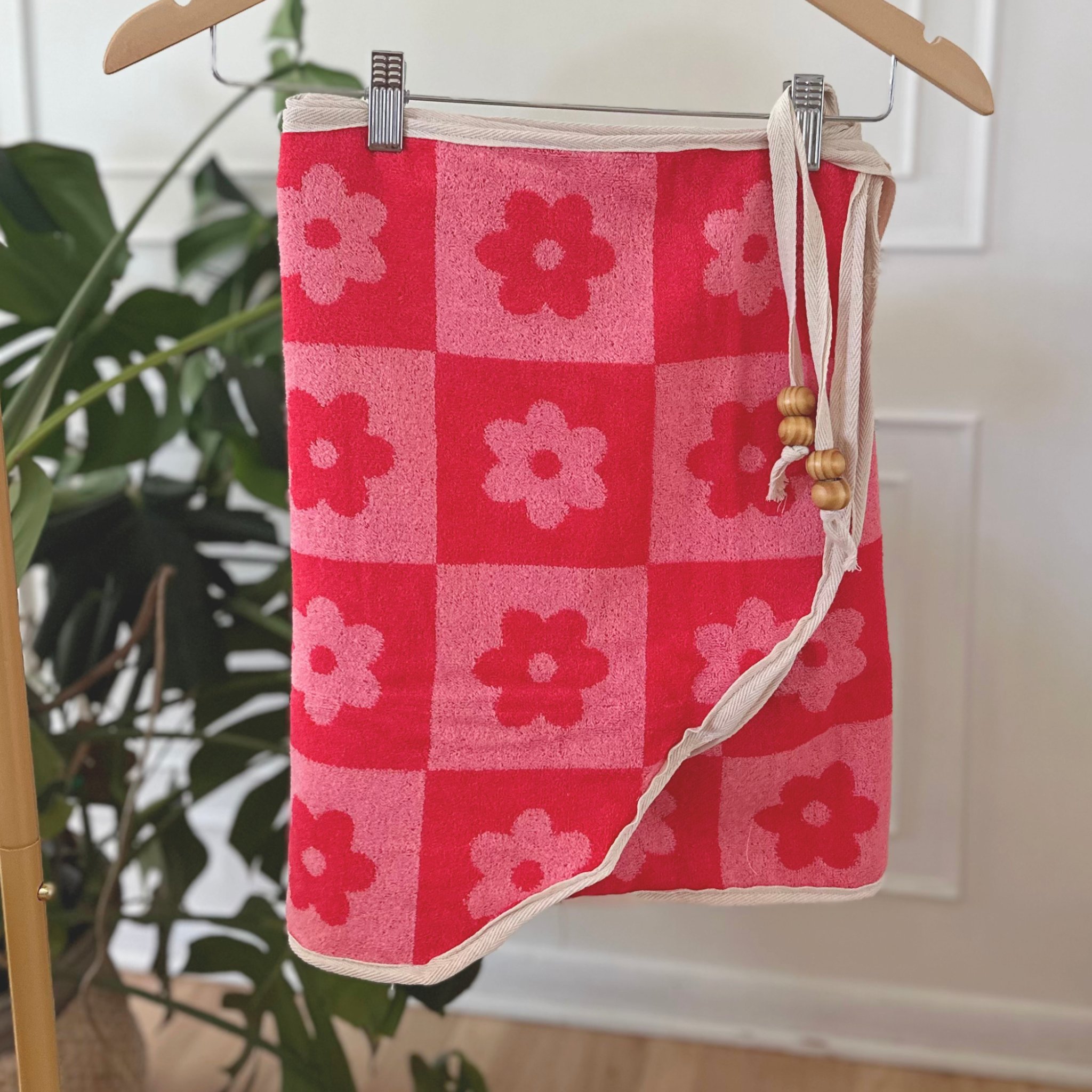 Checkered Floral - Handmade  Beach Towel Wrap Skirt