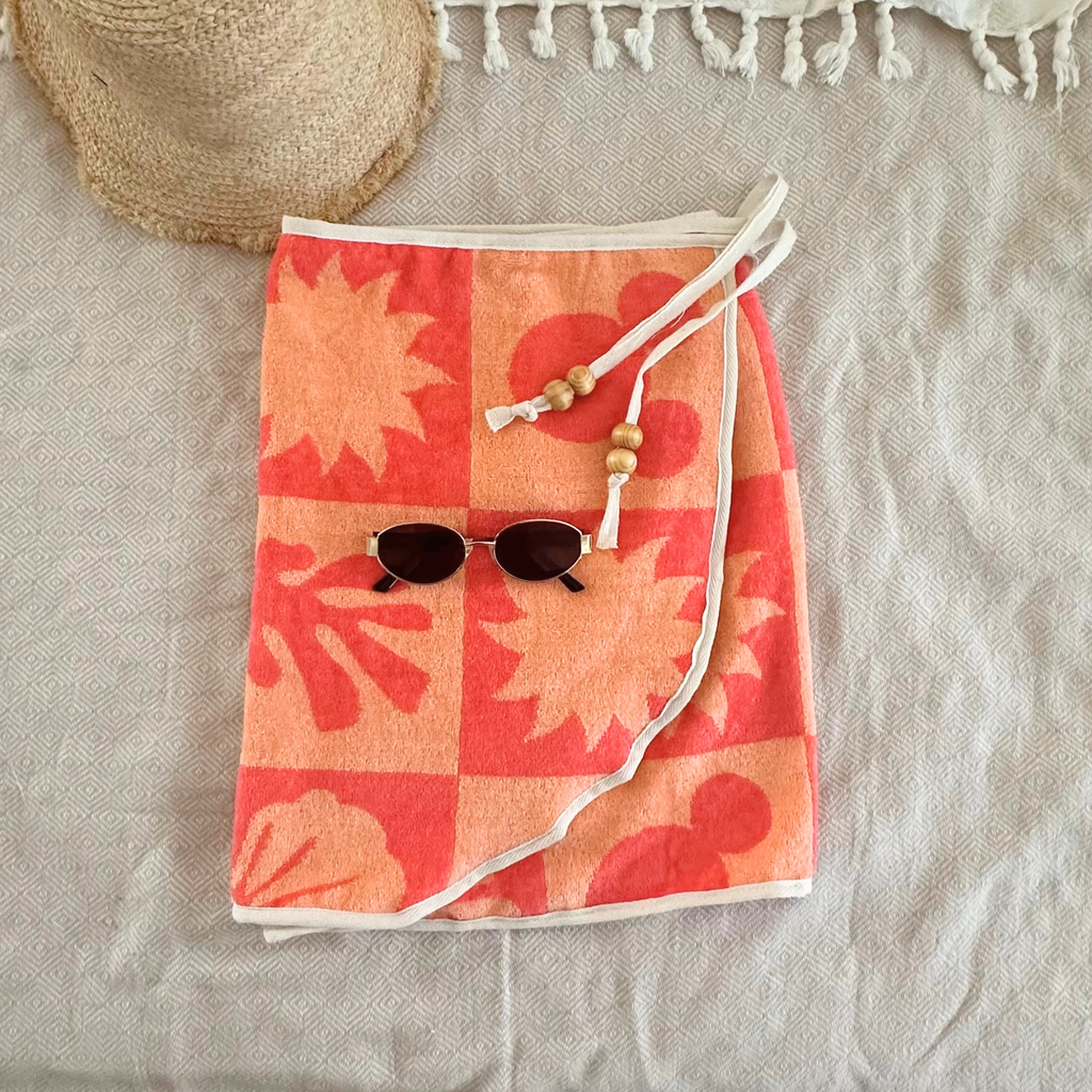 Orange Checkered Mickey - Handmade Beach Towel Wrap Skirt