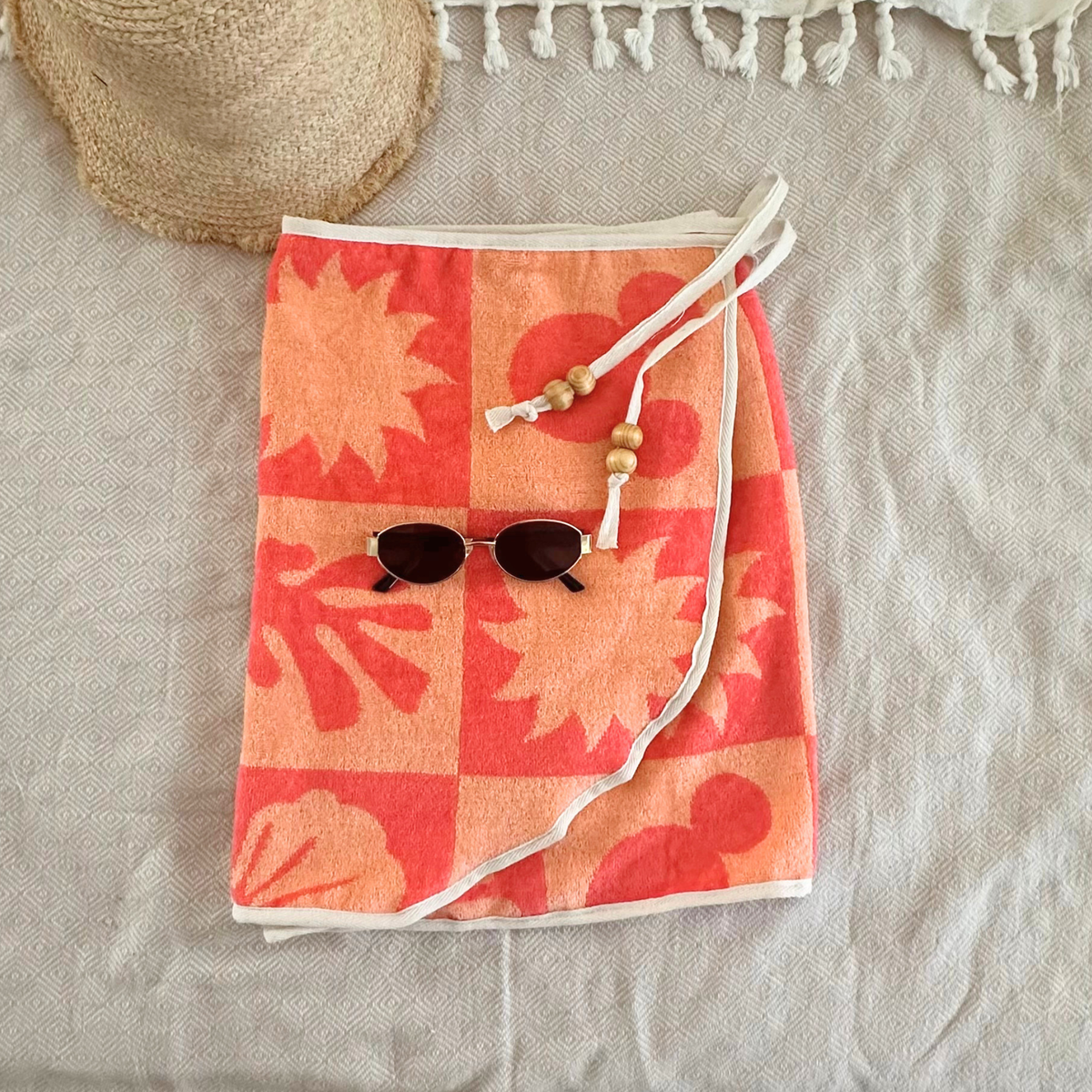 Orange Checkered Mickey - Handmade Beach Towel Wrap Skirt