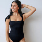 Black Bowknot Strap One-Piece – Square Back