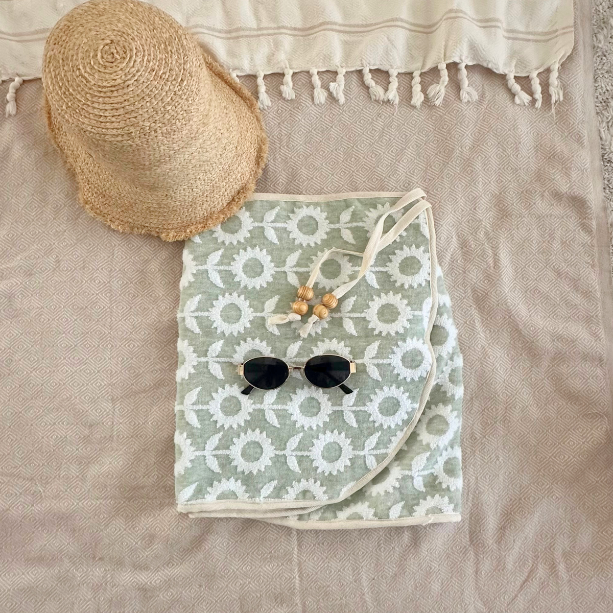Sage Green Floral - Handmade Beach Towel Wrap Skirt