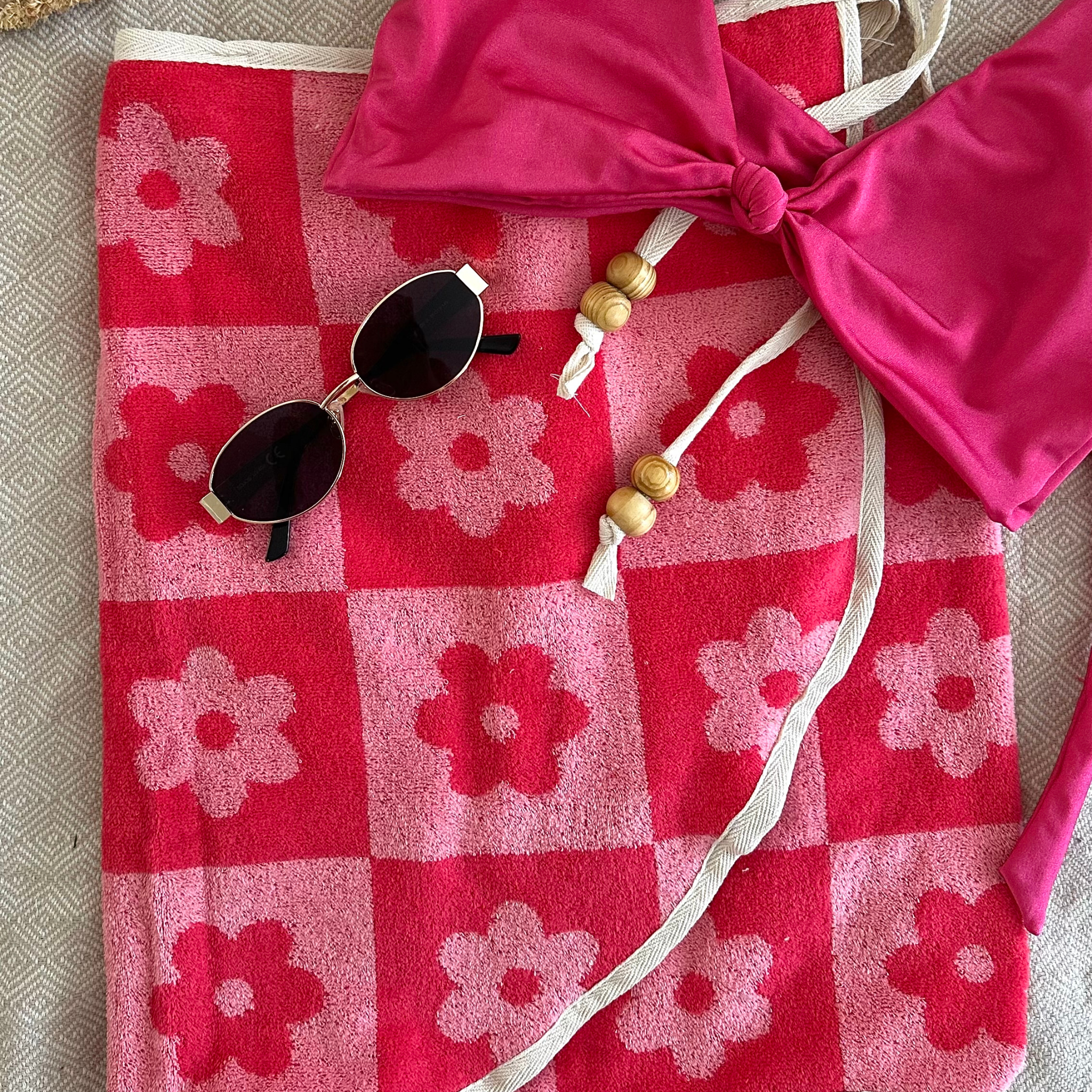 Checkered Floral - Handmade  Beach Towel Wrap Skirt